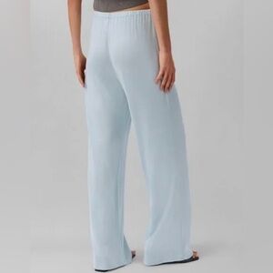 Calvin Klein Women Cloud Blue Shiny Texture Relaxed Luxury LoungeWide-Leg Pants